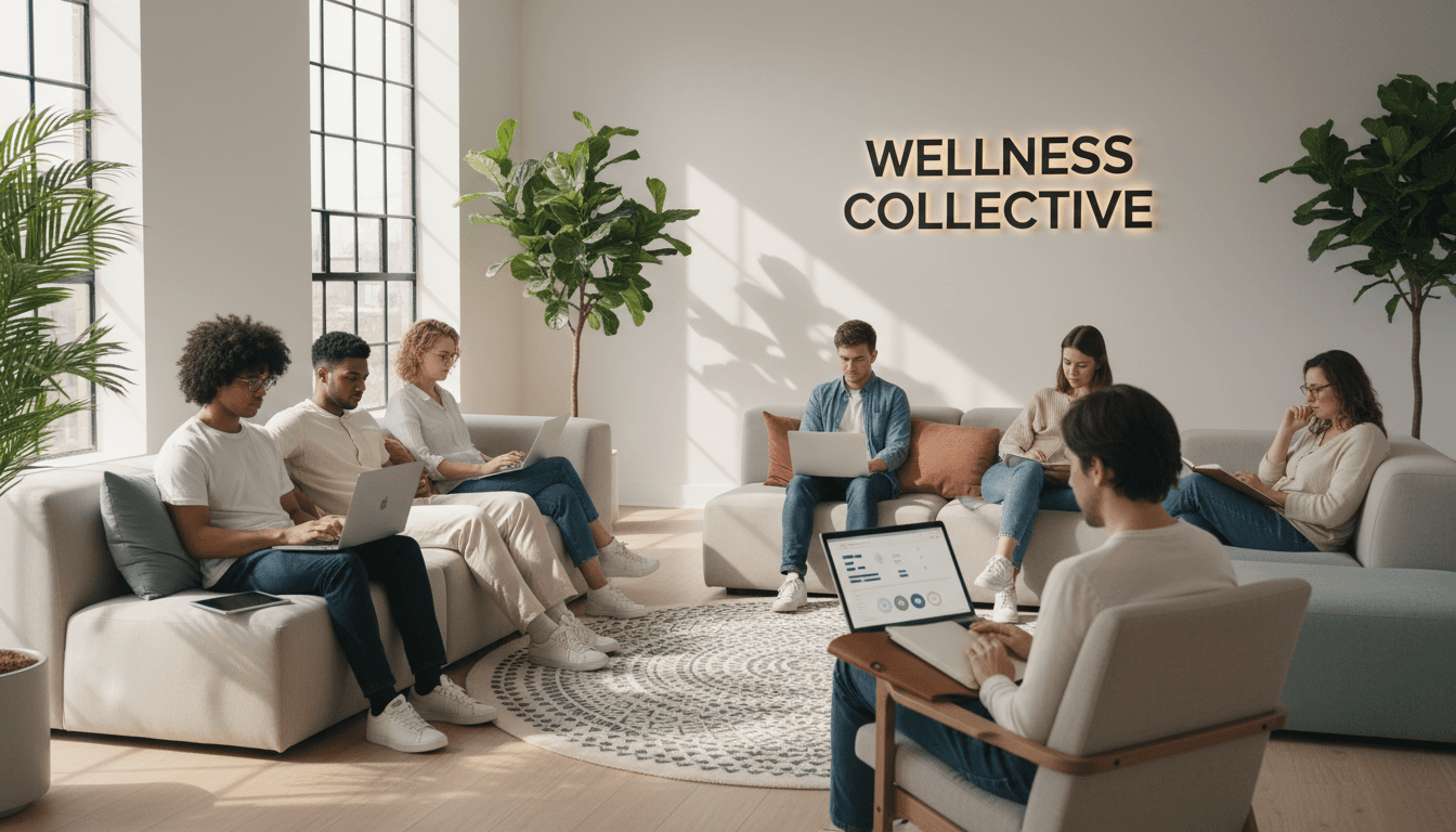 Person radiating energy and vitality in a bright modern wellness environment