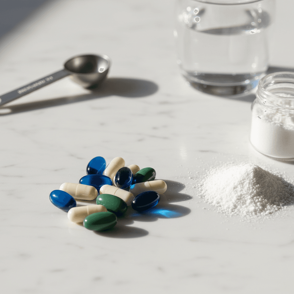 High-quality supplement ingredients and capsules displayed professionally